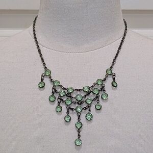 NWT Beckwoman 18" Pale Green Gemstone Oxidized Silvertone Drop Necklace